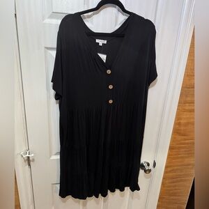 ChicSoul Black V-Neck Tiered Button-Front Tunic